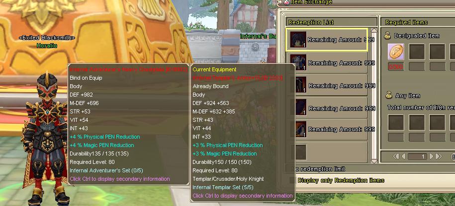 Comparando stats del set Infernal contra el equipo actual