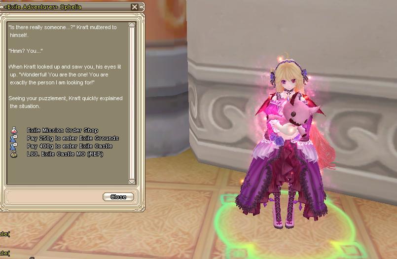 Ophelia, en Kaslow: tienda de Mission Orders de Exile y acceso a las dungeons